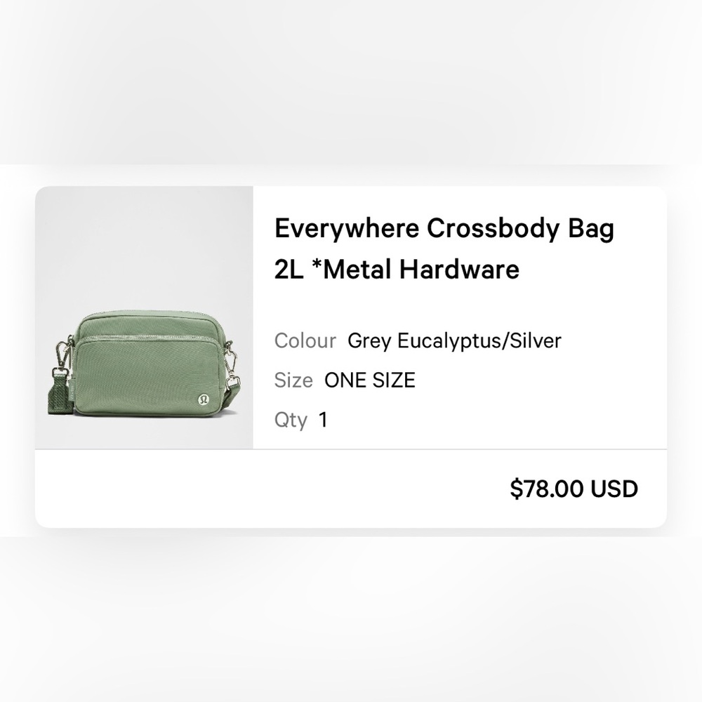 lululemon athletica Everywhere Crossbody Bag in Grey Eucalyptus and Silver